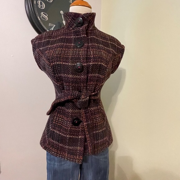 CABi Brown wool blend Tie Vest- vibrant Houndstooth woven XS - Picture 3 of 10